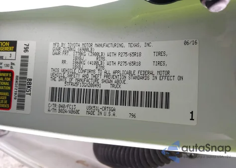 2016 Toyota Tundra Sr5 5.7L V8 from USA, damaged, VIN 5TFRW5F13GX208491